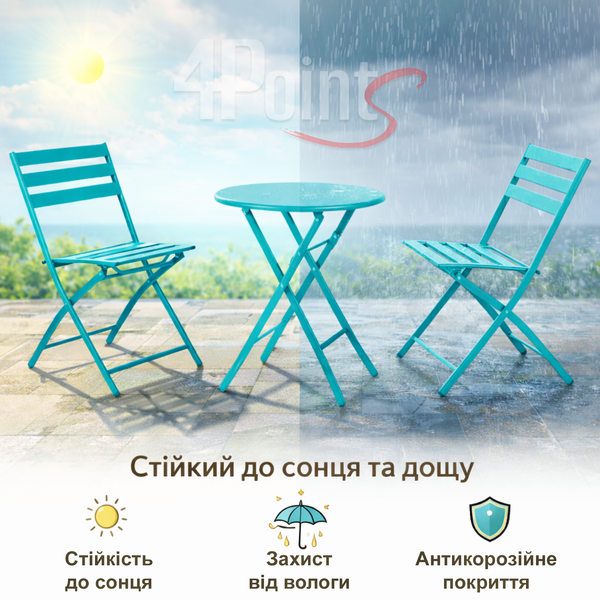 Комплект меблів 4Points Set City-2 столик + 2 стільці зі сталі, Світло-блакитний 40513 фото