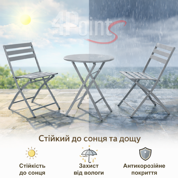Комплект меблів 4Points Set City-2 столик + 2 стільці зі сталі, Світло-сірий 40514 фото