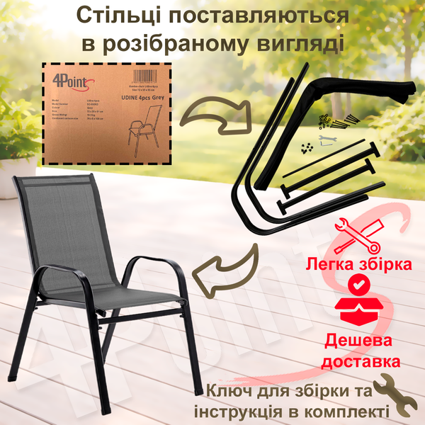 Комплект садових меблів 4Points ARTE-3 круглий стіл ⌀80см, Темно-сірий 40563 фото