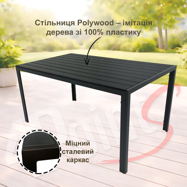 Комплект садовой мебели 4Points Parma-6 прямоугольный стол 130&times;70&times;70см со столешницей из искусственного дерева Polywood и 6 раскладных стульев, Чёрный 41013 фото