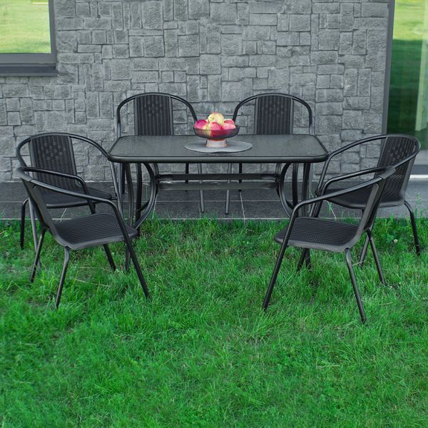 Комплект садових меблів 4Points Ravello-8 з прямокутним столом 140x80x70 см, Чорний 40796 фото