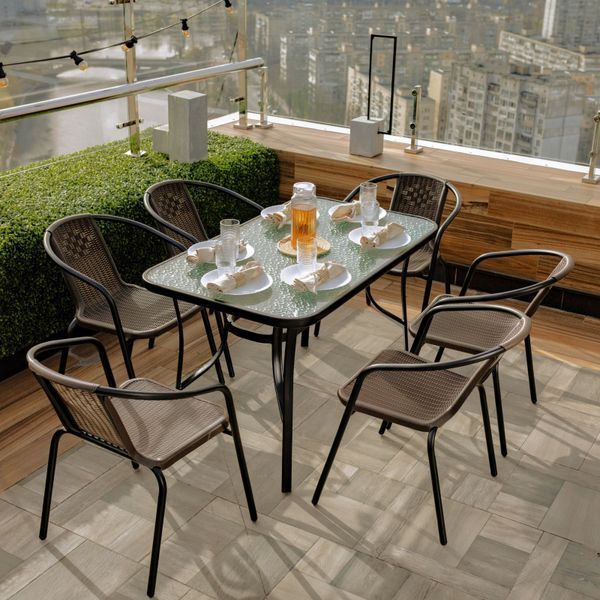Комплект садових меблів 4Points Ravello-8 з прямокутним столом 140x80x70 см, Коричневий 40799 фото
