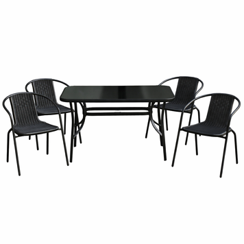 Комплект садовой мебели 4Points Rapallo-4 с прямоугольным столом 120x70x70см с черной стеклянной столешницей, Чёрный 40803 фото