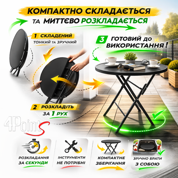 Комплект садових меблів 4Points Lario-2 розкладний круглий стіл ⌀60см та два розкладні стільці з сірим каркасом 41024 фото