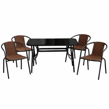 Комплект садовой мебели 4Points Rapallo-4 с прямоугольным столом 120x70x70см с черной стеклянной столешницей, Коричневый 40805 фото