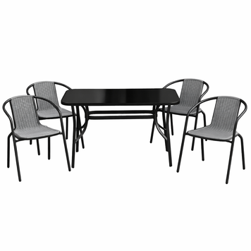 Комплект садовой мебели 4Points Rapallo-4 с прямоугольным столом 120x70x70см с черной стеклянной столешницей, Серый 40807 фото