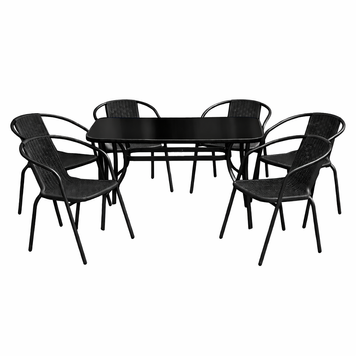 Комплект садовой мебели 4Points Rapallo-6 с прямоугольным столом 120x70x70см с черной стеклянной столешницей, Чёрный 40804 фото