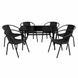 Комплект садовой мебели 4Points Rapallo-6 с прямоугольным столом 120x70x70см с черной стеклянной столешницей, Чёрный 40804 фото 1