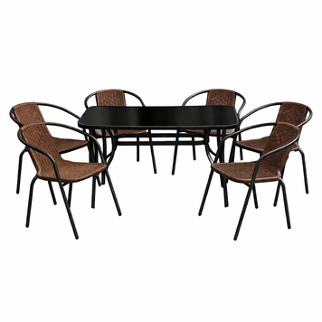 Комплект садовой мебели 4Points Rapallo-6 с прямоугольным столом 120x70x70см с черной стеклянной столешницей, Коричневый 40806 фото