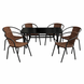 Комплект садовой мебели 4Points Rapallo-6 с прямоугольным столом 120x70x70см с черной стеклянной столешницей, Коричневый 40806 фото
