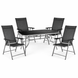 Комплект садовой мебели 4Points Taormina-4 с прямоугольным столом 150&times;90&times;70 см с черной стеклянной столешницей и серым каркасом + 4 раскладных стула с серым каркасом, Чёрный 41028 фото 1