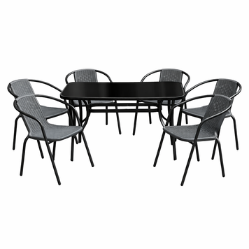 Комплект садовой мебели 4Points Rapallo-6 с прямоугольным столом 120x70x70см с черной стеклянной столешницей, Серый 40808 фото