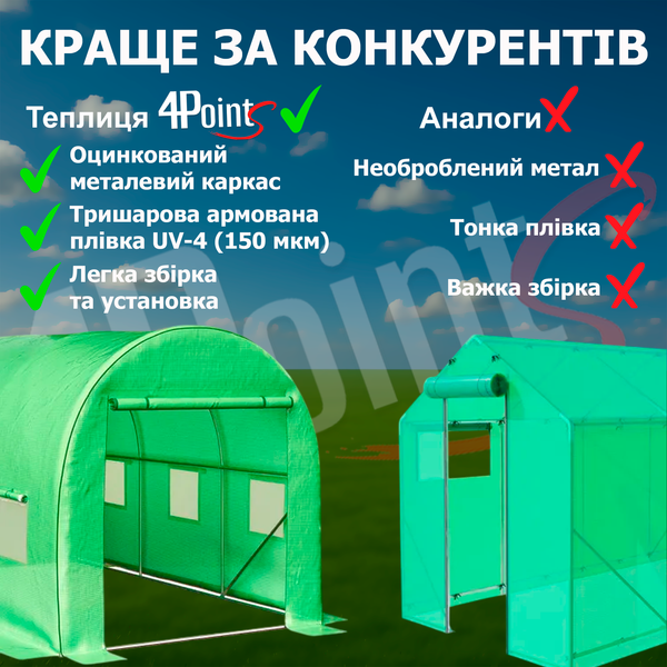 Теплица садовая 4Points 6м2 2х3м парник для огорода дома дачи с окнами, Зеленый 40498 фото