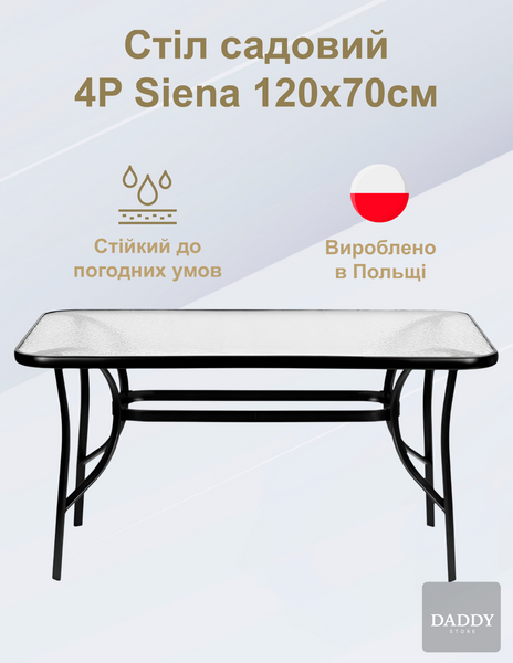 Стол садовый 4Points Siena прямоугольный 120х70х70 см, прозрачное закаленное стекло/черный каркас 40008 фото