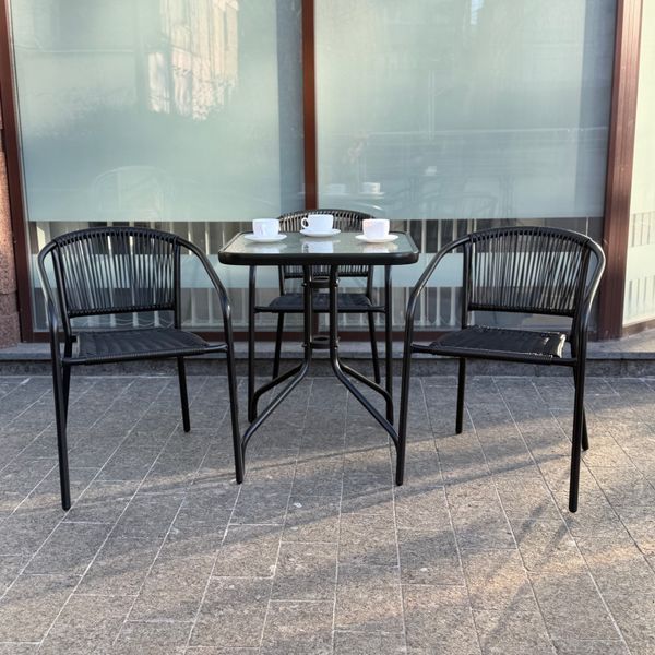 Комплект садовой мебели 4Points Riva-3 с квадратным столом 60х60х70см, Черный 40928 фото