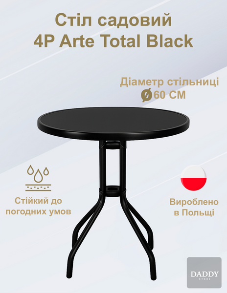 Стіл садовий 4Points Arte Total Black круглий ⌀60см, повністю сталевий, чорний 40189 фото