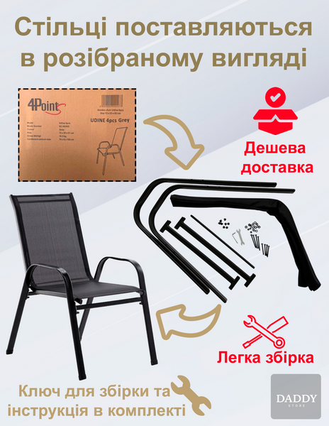 Комплект садових меблів 4Points Milano-8 з прямокутним столом 150х90х70см, Чорний 40482 фото